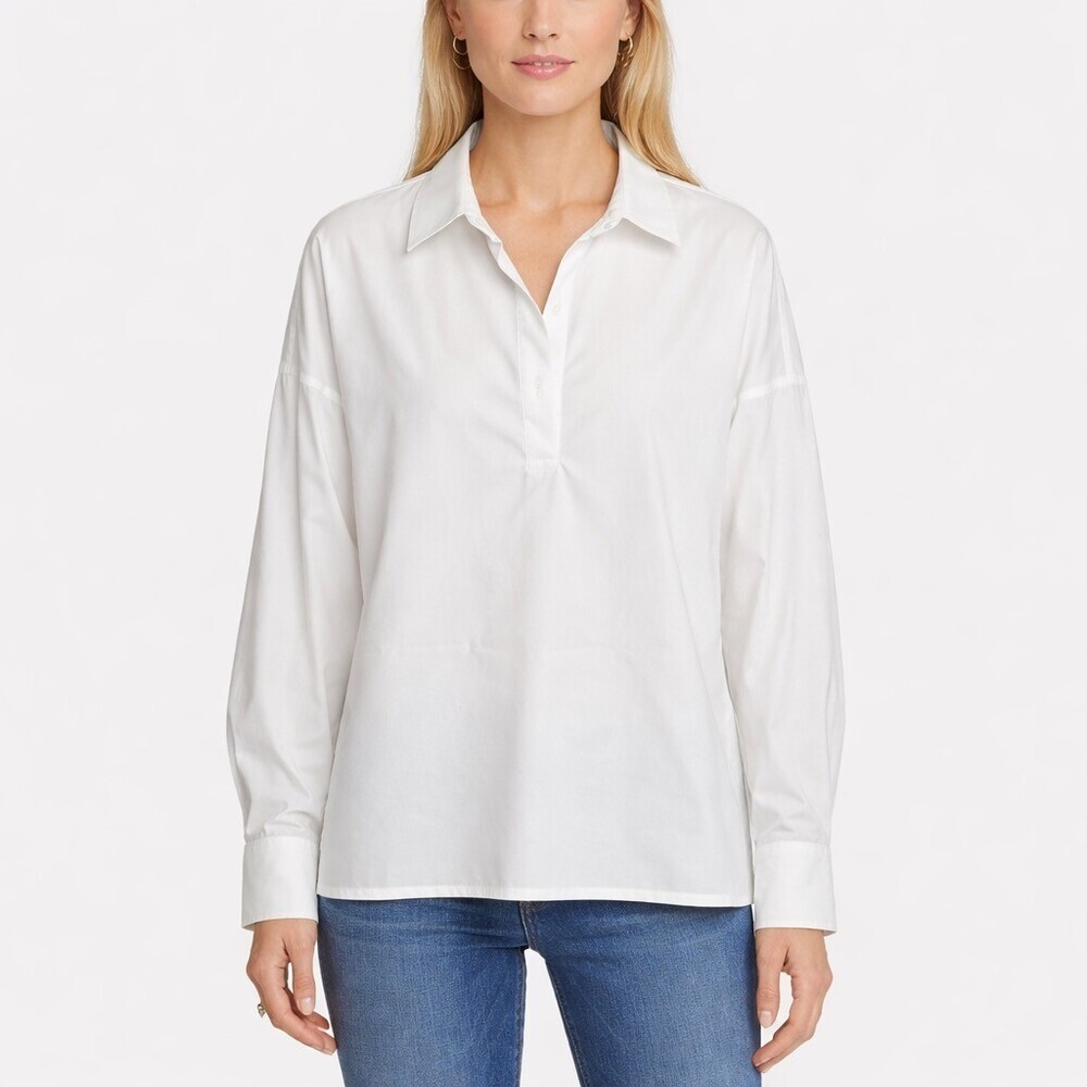 Magaschoni Popover Blouse White Long Sleeve Collared Womens Top Size small